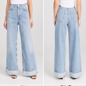 Agolde Dame High Rise Wide Leg Cuffed Jeans in Showdown